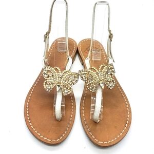 Emanuela Caruso Women EU 39 white butterfly leather sandals flats thongs gems